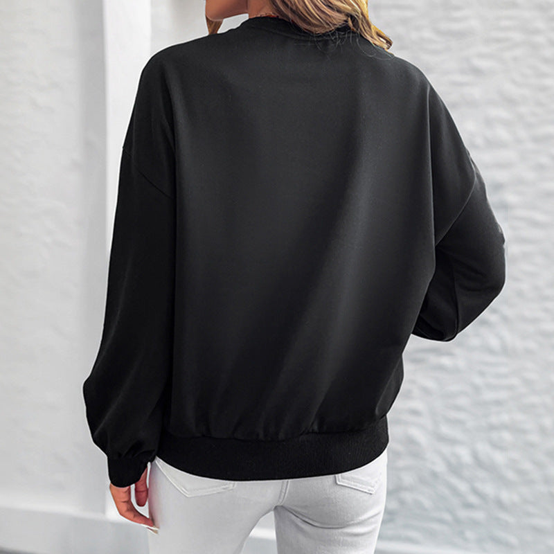 Loose Gold Heart Print Sweatshirt with Round Neck