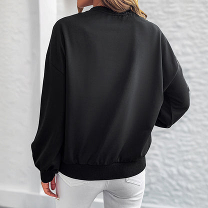 Loose Gold Heart Print Sweatshirt with Round Neck