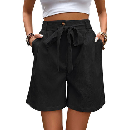 High-Waisted Relaxed Shorts with Self-Tie Bow Belt