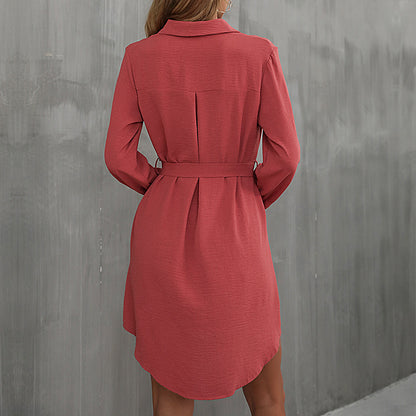 A-Line Shirt Dress with Tie Waist and Button Front