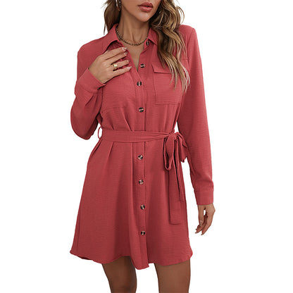 A-Line Shirt Dress with Tie Waist and Button Front