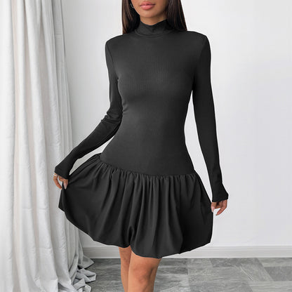Solid Turtleneck Mini Dress with Long Sleeves and Pettiskirt