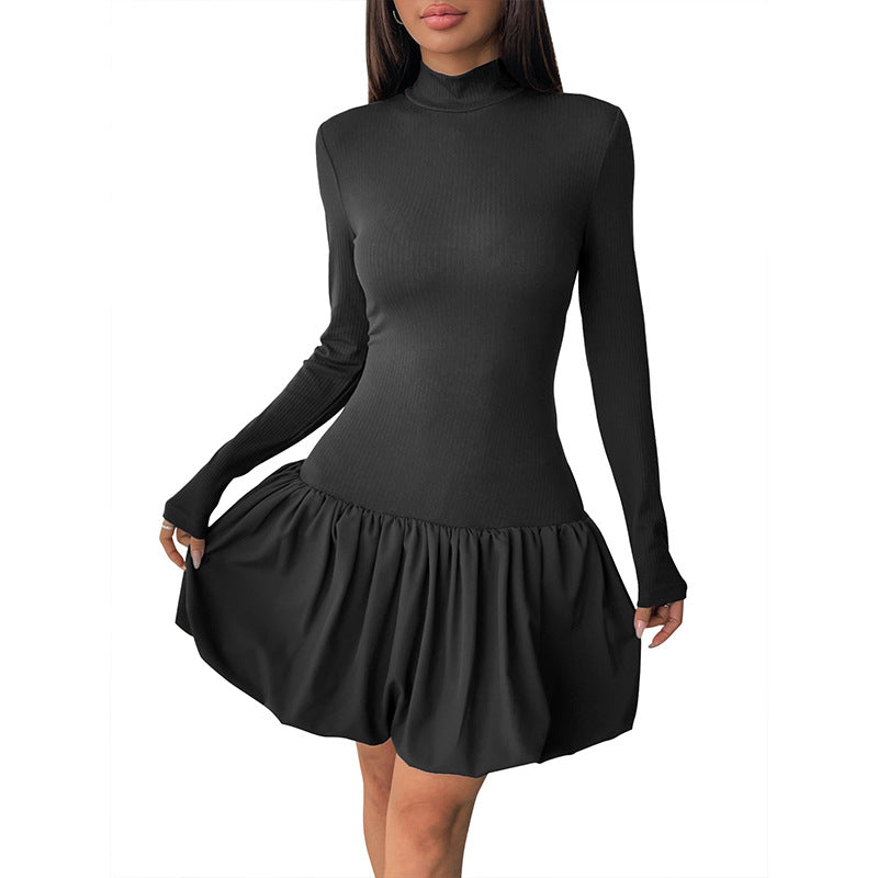 Solid Turtleneck Mini Dress with Long Sleeves and Pettiskirt