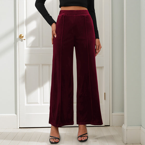 Wide-Leg Velvet Pants with High Waist and Front Seam