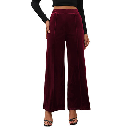Wide-Leg Velvet Pants with High Waist and Front Seam