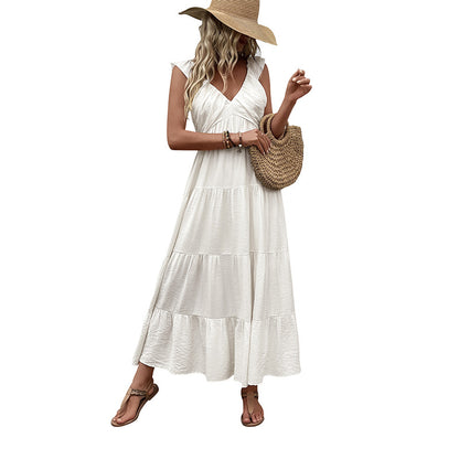 A-Line Maxi Dress with V-Neck and Tiered Skirt