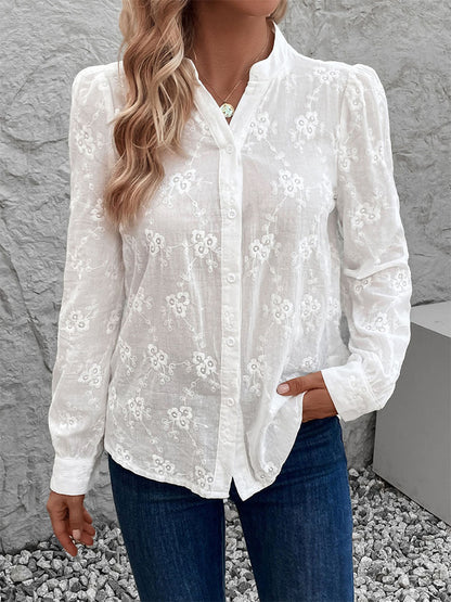 Sheer Embroidered Blouse with Puff Sleeves