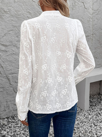 Sheer Embroidered Blouse with Puff Sleeves
