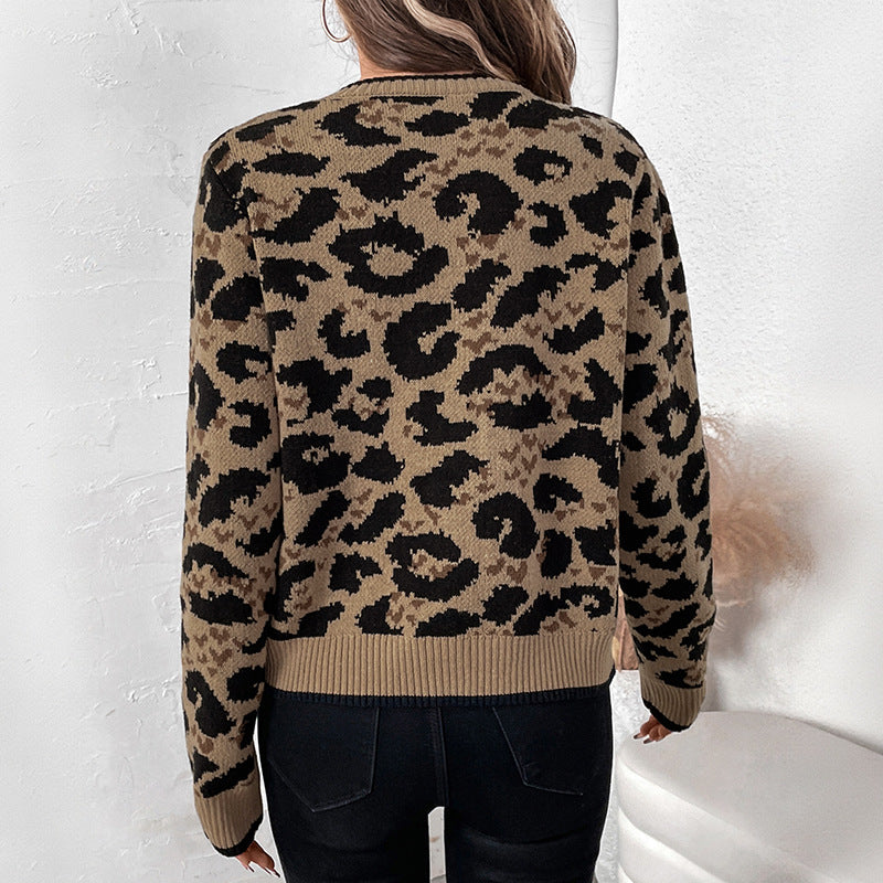 Leopard Print Knit Cardigan with Tie-Up Front
