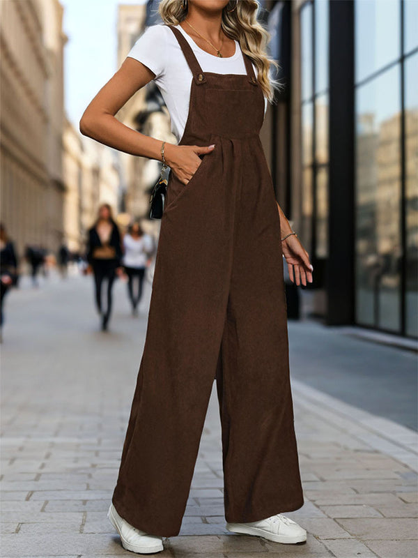 Wide-Leg Corduroy Overalls with Adjustable Straps