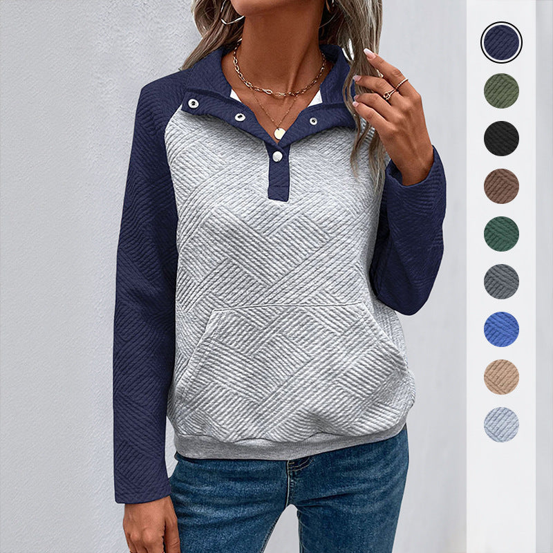 Textured Color-Block Pullover with Snap Polo Collar