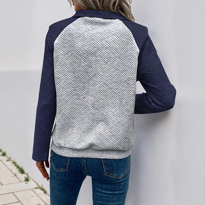Textured Color-Block Pullover with Snap Polo Collar