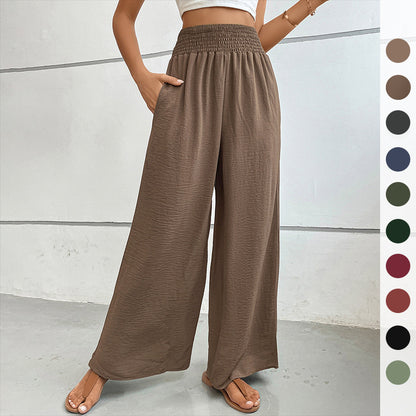 Casual Wide-Leg Pants with High Smocked Waist