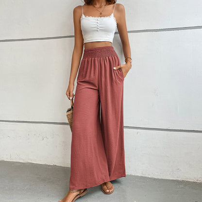 Casual Wide-Leg Trousers with High Smocked Waist