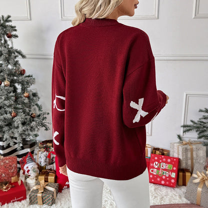 Loose-Fit Knit Sweater with Bow Tie Jacquard