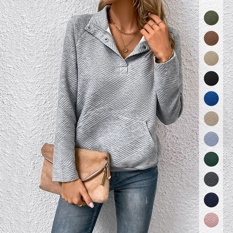 Quilted Pullover with Snap-Button Stand Collar