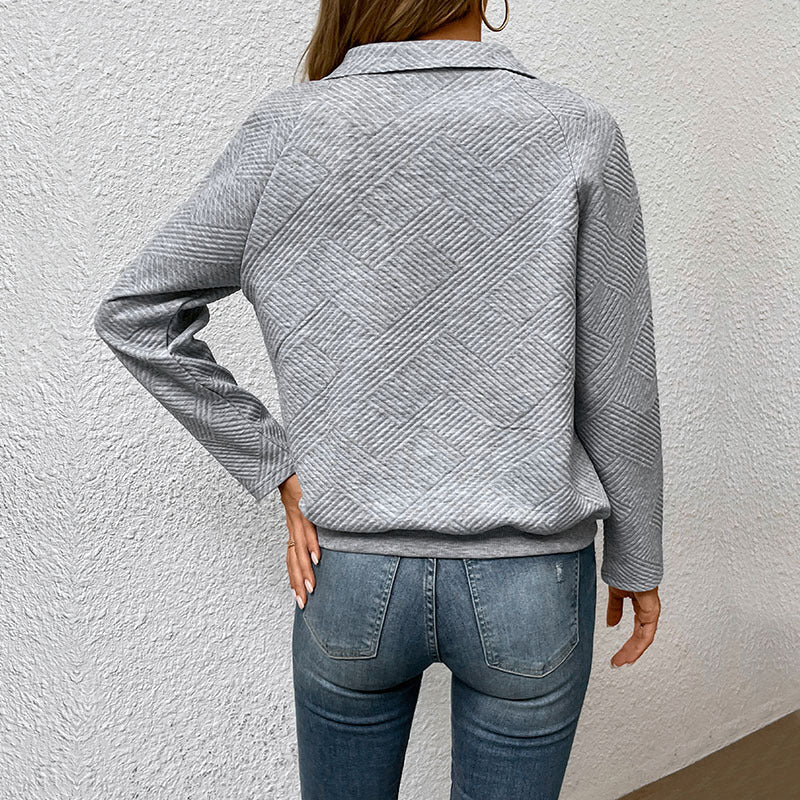 Quilted Pullover with Snap-Button Stand Collar