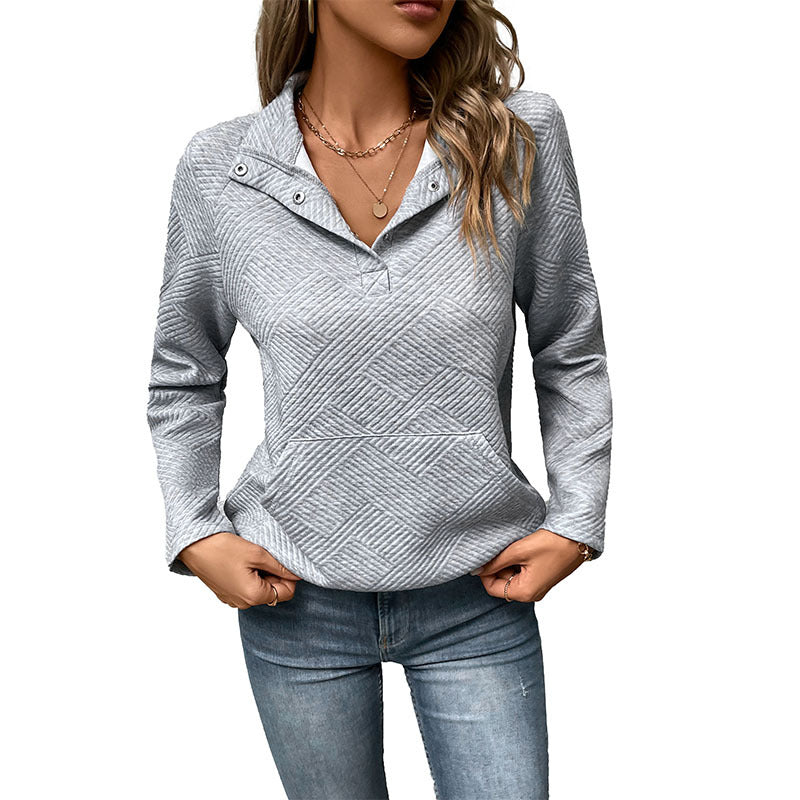 Quilted Pullover with Snap-Button Stand Collar