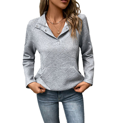 Quilted Pullover with Snap-Button Stand Collar