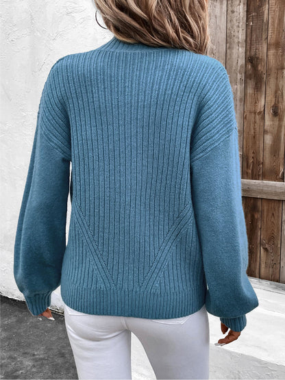 Ribbed Knit Cardigan with Stand Collar and Zipper Front