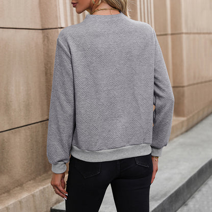 Textured Knit Pullover with Buttoned Overlap V-Neck