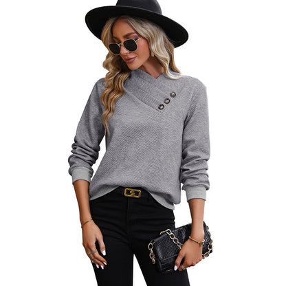 Textured Knit Pullover with Buttoned Overlap V-Neck