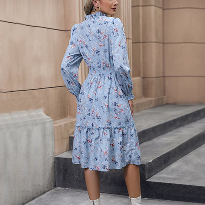 Floral A-Line Midi Dress with V-Neck and Shirred Waist