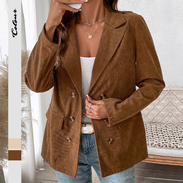 Loose Corduroy Blazer with Double-Breasted Front
