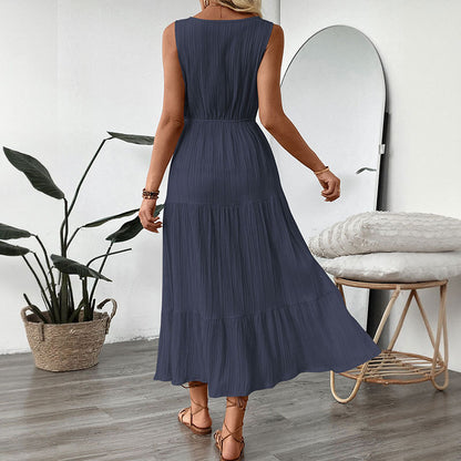 Sleeveless Tiered Maxi Dress with V-Neck and Drawstring Waist