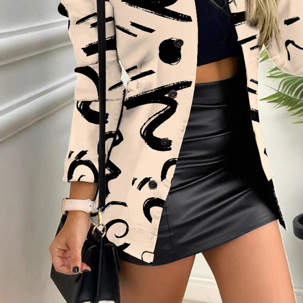Geometric Pattern Shacket with Color Block and Lapel Collar