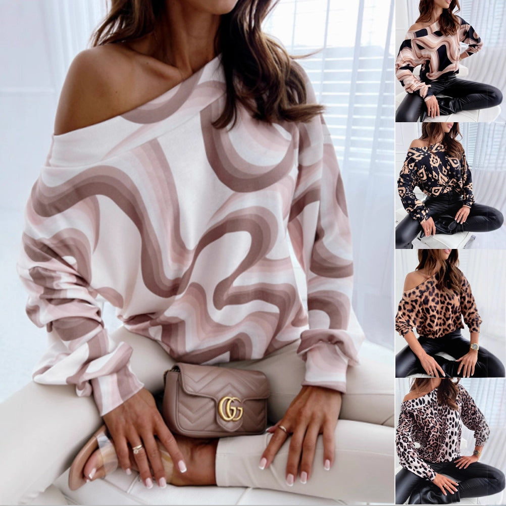 Printed Top with Off-Shoulder and Raglan Sleeves