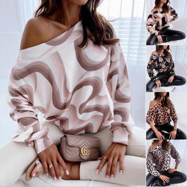 Printed Top with Off-Shoulder and Raglan Sleeves