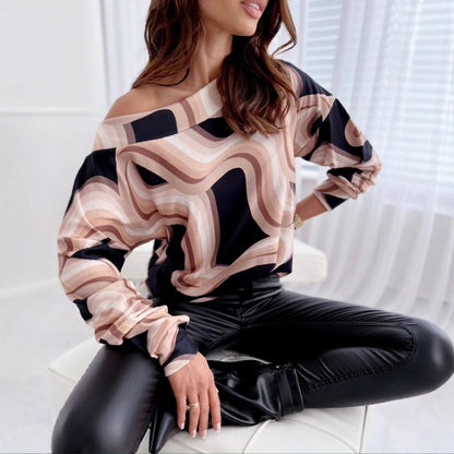 Printed Top with Off-Shoulder and Raglan Sleeves