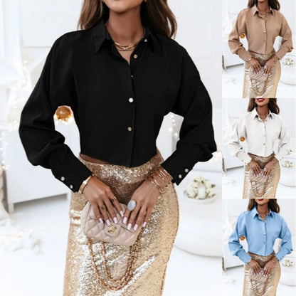 Cropped Button-Down Shirt with Long Sleeves