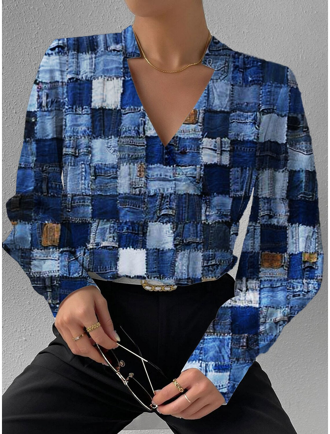 Floral Print V-Neck Blouse with Long Sleeves