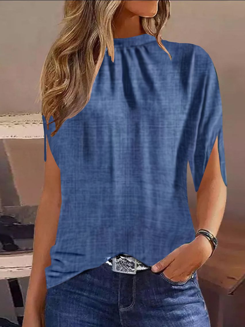 Abstract Print Top with Crewneck and Half Sleeves