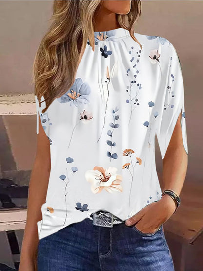 Abstract Print Top with Crewneck and Half Sleeves