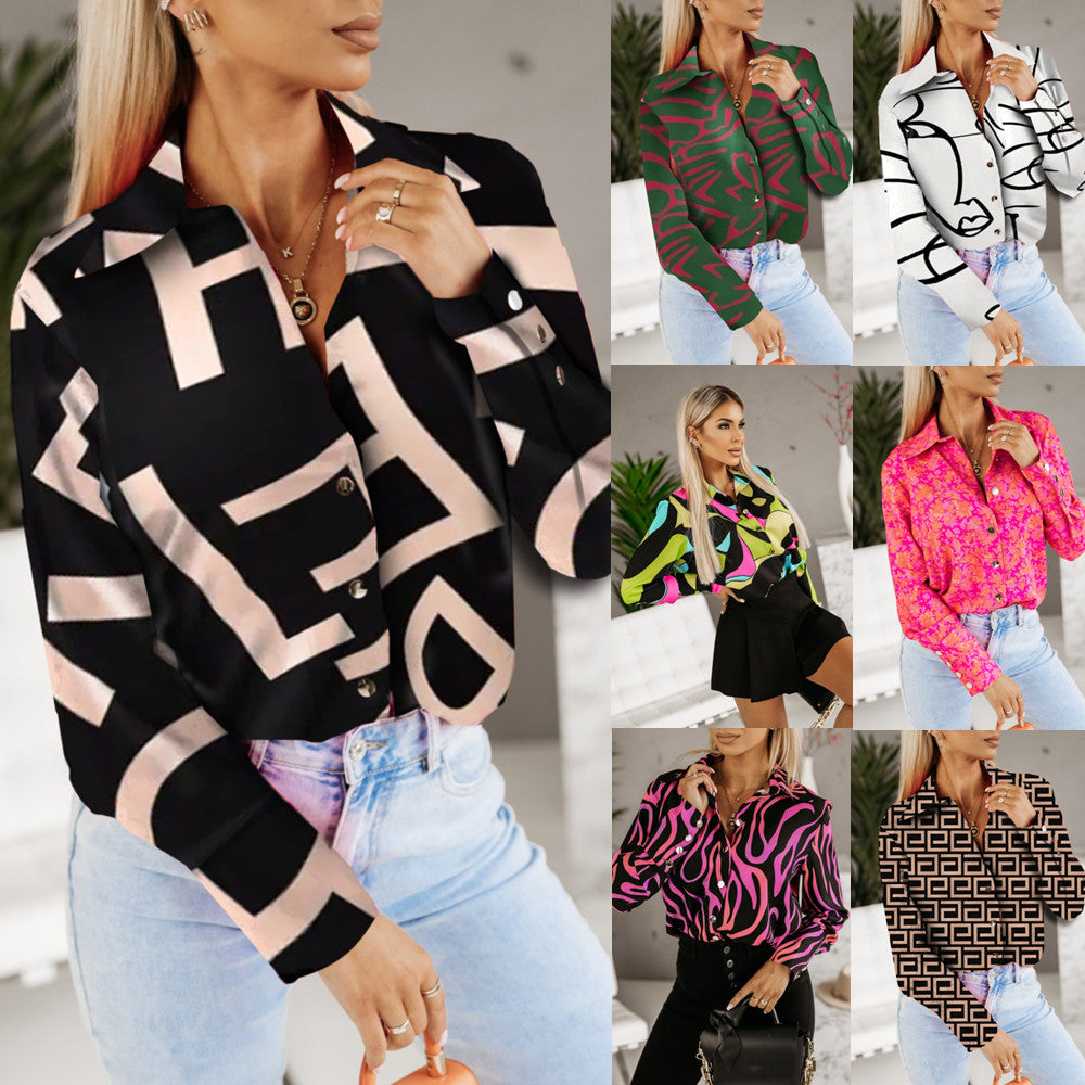 Abstract Print Button-Down Shirt with Long Sleeves