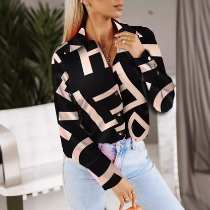 Abstract Print Button-Down Shirt with Long Sleeves
