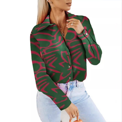 Abstract Print Button-Down Shirt with Long Sleeves