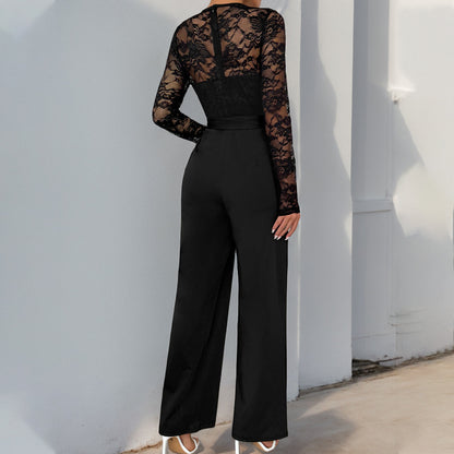 Lace Long Sleeve Jumpsuit with Tie Waist