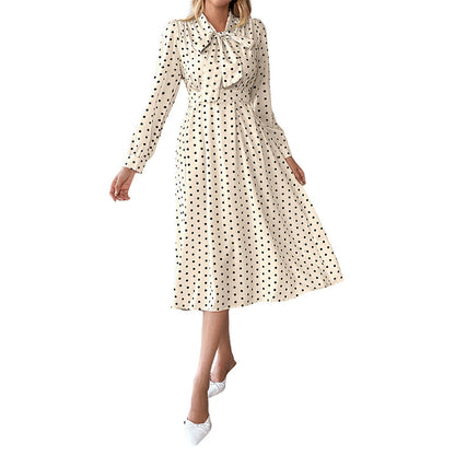 Polka Dot Midi Dress with Bow Tie Collar