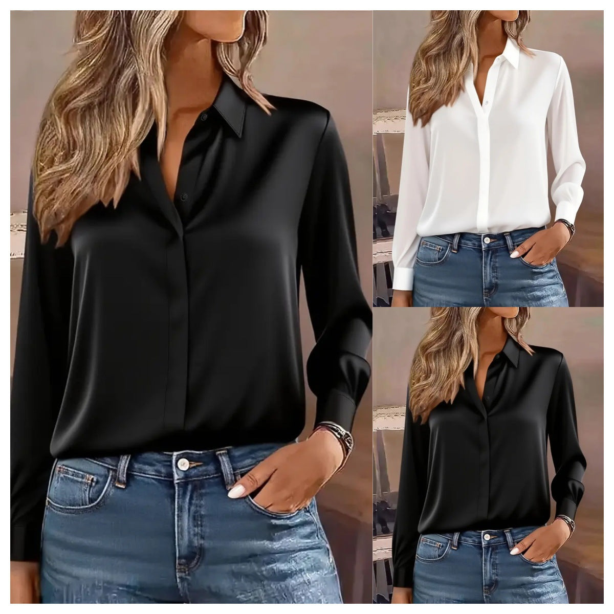 Solid Button-Down Shirt with Long Sleeves