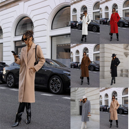 Straight Fit Long Coat with Notched Lapel