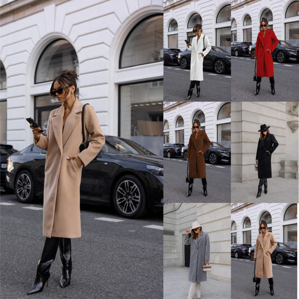 Straight Fit Long Coat with Notched Lapel