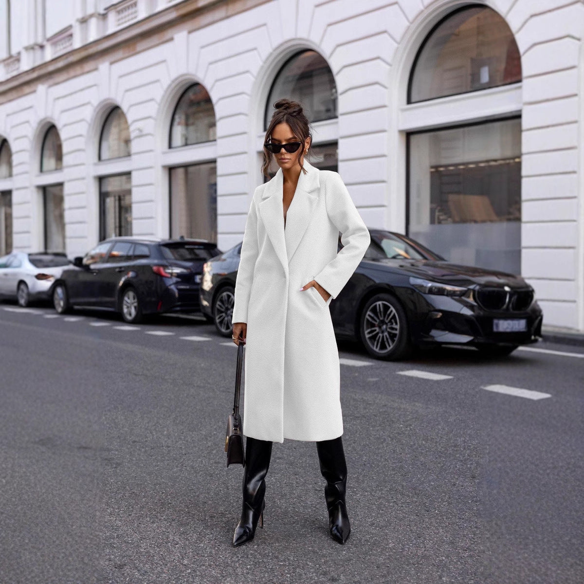 Straight Fit Long Coat with Notched Lapel