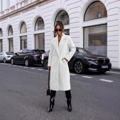 Straight Fit Long Coat with Notched Lapel