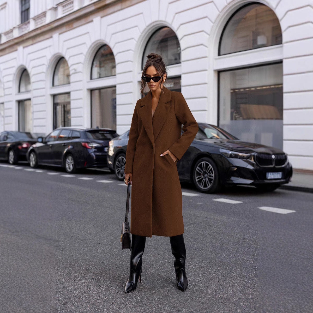 Straight Fit Long Coat with Notched Lapel