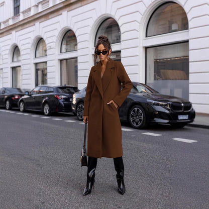 Straight Fit Long Coat with Notched Lapel