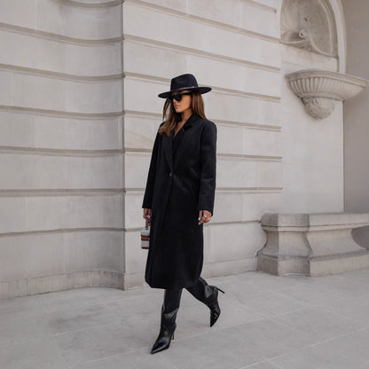 Straight Fit Long Coat with Notched Lapel